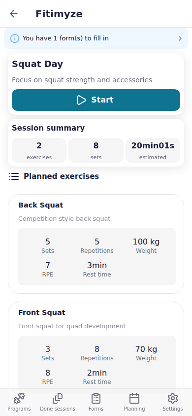Session start confirmation