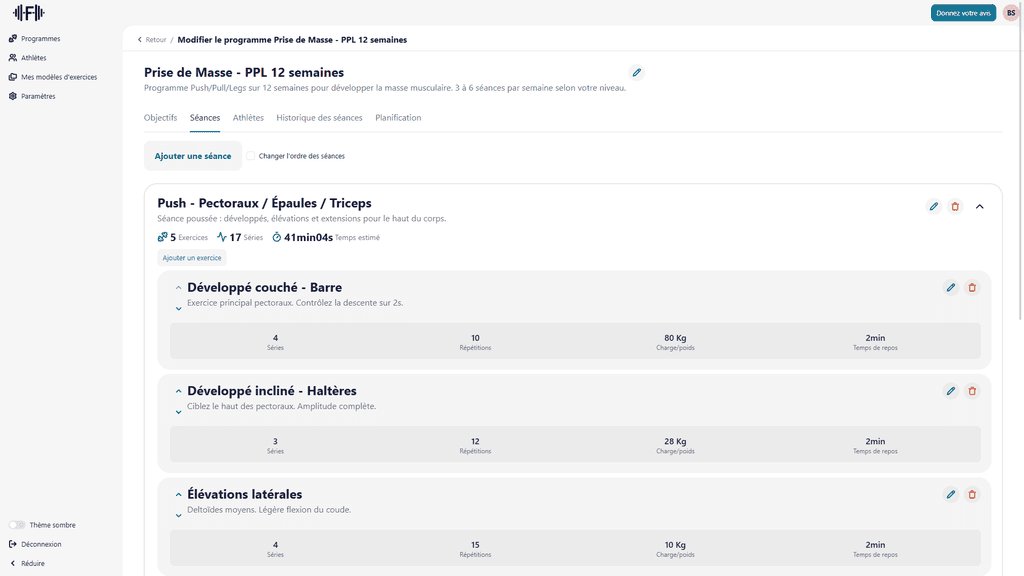 Conception de programmes d'entraînement